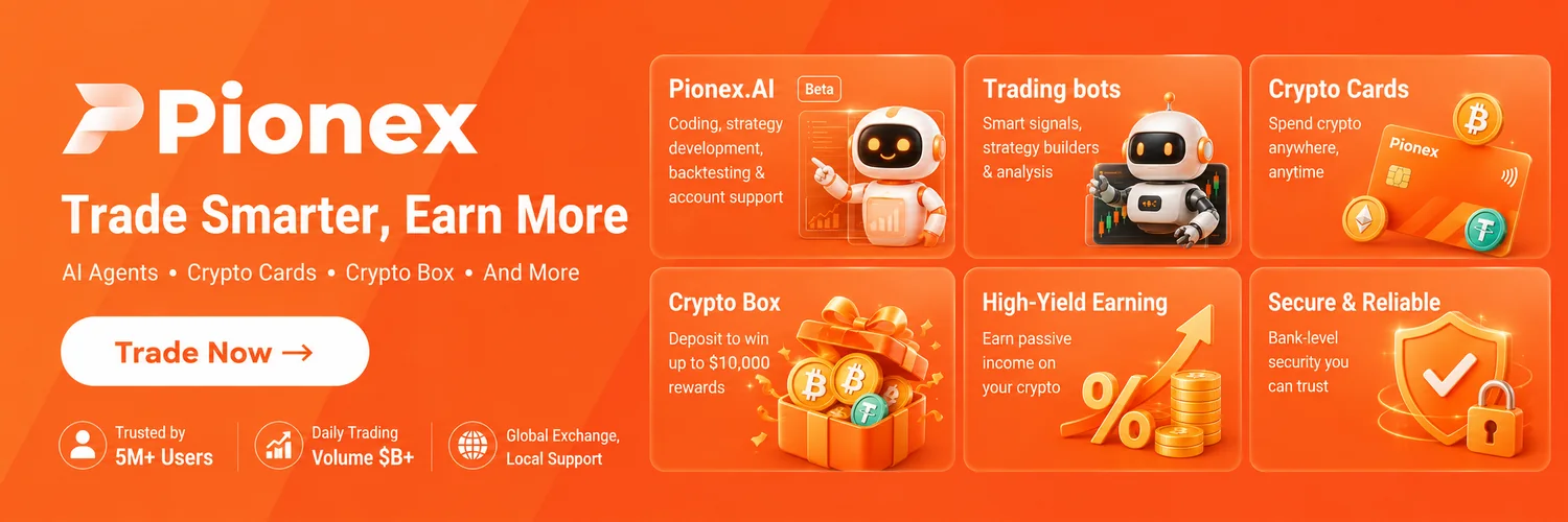 Pionex - crypto exchange with free trading bots, AI agents, cashback card and referral program